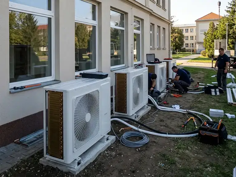 Hőszivattyú kültéri egység telepítve